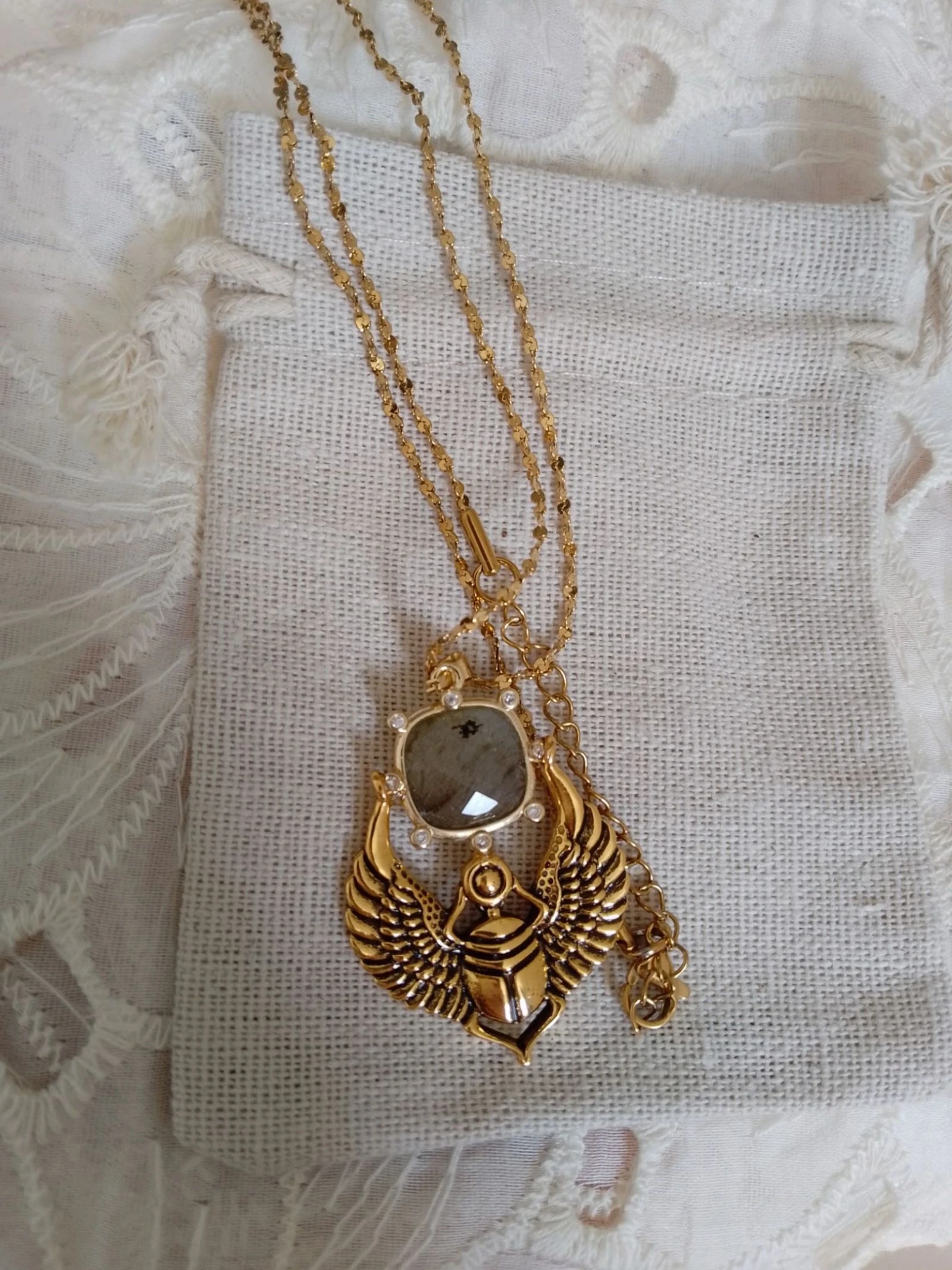 Egyptian Scarab Necklace Labradorite Stone – photo 2